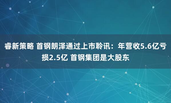 睿新策略 首钢朗泽通过上市聆讯：年营收5.6亿亏损2.5亿 首钢集团是大股东